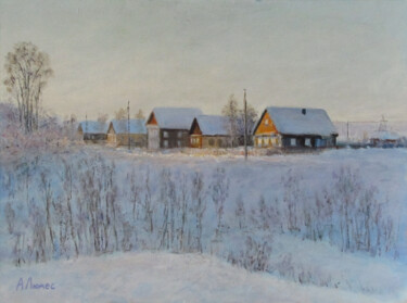 Картина под названием "Деревенские домики" - Андрей Абрамов (Андрей Люмес), Подлинное произведение искусства, Масло