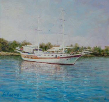 Картина под названием "Яхта" - Андрей Абрамов (Андрей Люмес), Подлинное произведение искусства, Масло