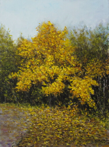 Painting titled "Желтый лист осенний" by Andrei Abramov (Andrei Liumes), Original Artwork, Oil