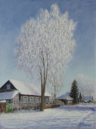 Painting titled "Сельский зимний день" by Andrei Abramov (Andrei Liumes), Original Artwork, Oil