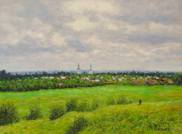 Painting titled "Сельский пейзаж" by Andrei Abramov (Andrei Liumes), Original Artwork, Oil