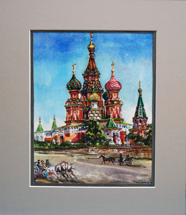 Painting titled "Собор Василия Блаже…" by Andrei Biriukov, Original Artwork, Watercolor