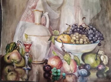 Painting titled "Натюрморт с фруктами" by Andrei Biriukov, Original Artwork, Watercolor
