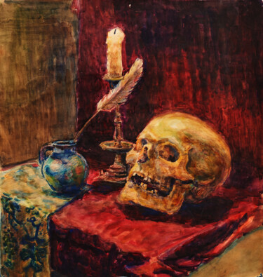 Картина под названием "Натюрморт с черепом" - Андрей Бирюков, Подлинное произведение искусства, Акварель