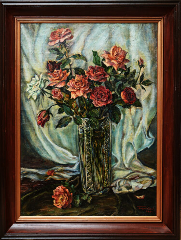 Malerei mit dem Titel ""Розы в хрустальной…" von Andrei Biriukov, Original-Kunstwerk, Öl