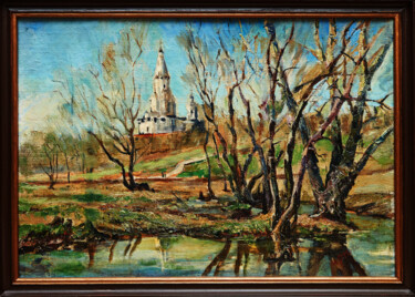 Painting titled "Этюд "Весна в Колом…" by Andrei Biriukov, Original Artwork, Oil Mounted on artwork_cat.