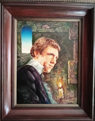 Painting titled "Портрет " В.С.Высоц…" by Andrei Biriukov, Original Artwork, Oil Mounted on Wood Stretcher frame