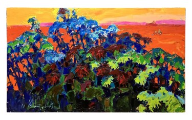 Malerei mit dem Titel "Evening, flowers in…" von Andrey Chebotaru, Original-Kunstwerk, Öl