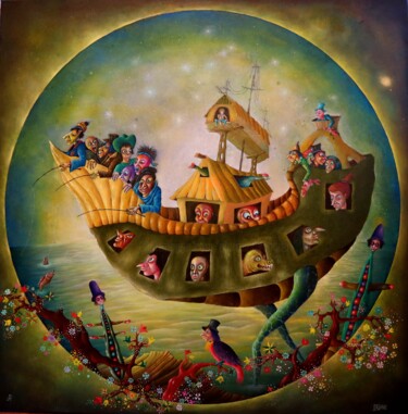 Картина под названием "Grande Pêche" - Andrej Platounov, Подлинное произведение искусства, Масло Установлен на Деревянная ра…