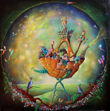 Картина под названием "Grande Chasse" - Andrej Platounov, Подлинное произведение искусства, Масло Установлен на Деревянная р…