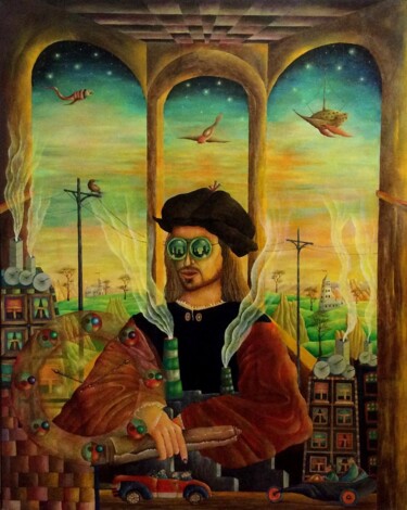 Pittura intitolato "NOSTRADAMUS" da Andrej Platounov, Opera d'arte originale, Olio Montato su Telaio per barella in legno