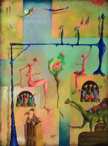 Peinture intitulée "Commérages" par Andrej Platounov, Œuvre d'art originale, Huile
