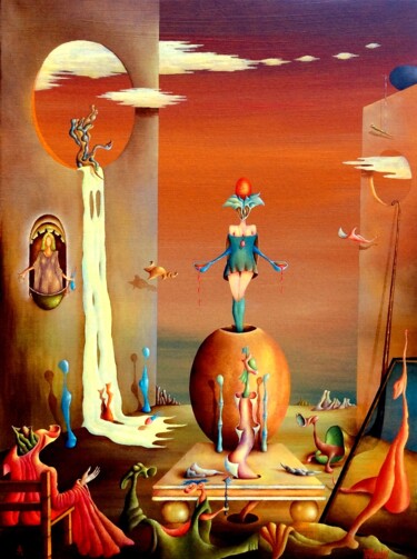 Malarstwo zatytułowany „L'Oeuf de Pâques” autorstwa Andrej Platounov, Oryginalna praca, Olej Zamontowany na Drewniana rama n…
