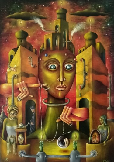 Картина под названием "Boule de cristal" - Andrej Platounov, Подлинное произведение искусства, Масло Установлен на Деревянна…