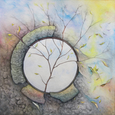 Рисунок под названием "Окно в осень" - Андрей Пшеничный, Подлинное произведение искусства, Акварель