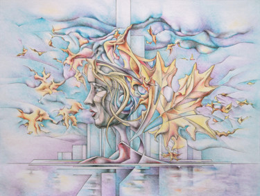 Рисунок под названием "Девушка-осень" - Андрей Пшеничный, Подлинное произведение искусства, Цветные карандаши