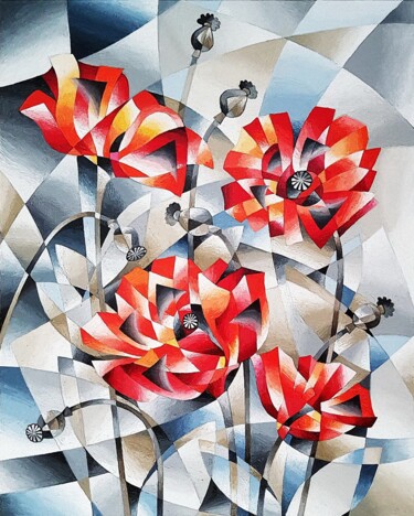 Peinture intitulée "poppies" par Andrei Saratov, Œuvre d'art originale, Huile