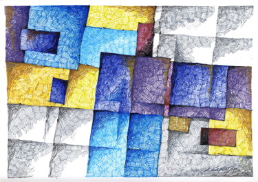 Dibujo titulada "Голубое на сером" por Andrei Saratov, Obra de arte original, Pluma de gel