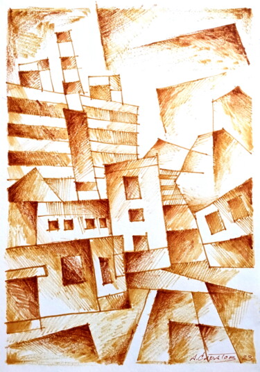 Drawing titled "Вид на Ткацкую улицу" by Andrei Saratov, Original Artwork, Marker