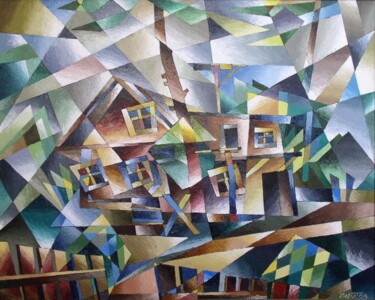 Peinture intitulée "Дачный домик под За…" par Andrei Saratov, Œuvre d'art originale, Huile