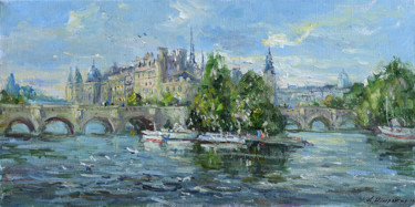 Painting titled "Париж, новый мост" by Andrej Shirokov, Original Artwork, Oil