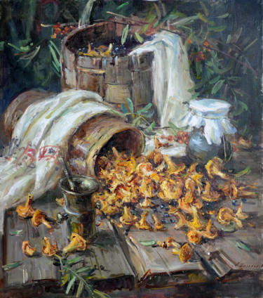 Painting titled "Грибы" by Andrej Shirokov, Original Artwork, Oil