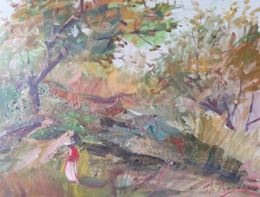 Картина под названием "Летняя прогулка" - Андрей Шугаров, Подлинное произведение искусства, Масло