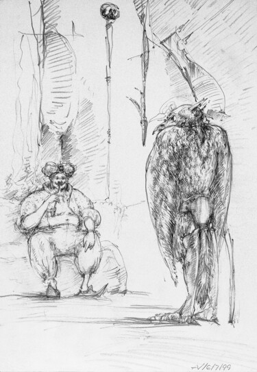 Drawing titled "VÖGEL-MENSCHEN | Tr…" by Andrej Vaganov, Original Artwork, Pencil