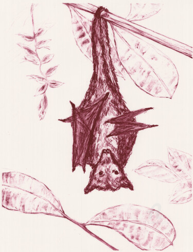 Druckgrafik mit dem Titel "Insel-Flugfuchs" von Andreja Soleil, Original-Kunstwerk, Lithographie