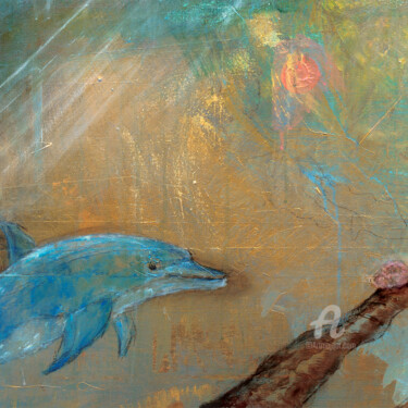 Картина под названием "Dauphin à la mer so…" - Andreja Soleil, Подлинное произведение искусства, Акрил