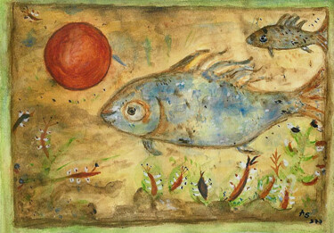 Malerei mit dem Titel "Fisch" von Andreja Soleil, Original-Kunstwerk, Aquarell