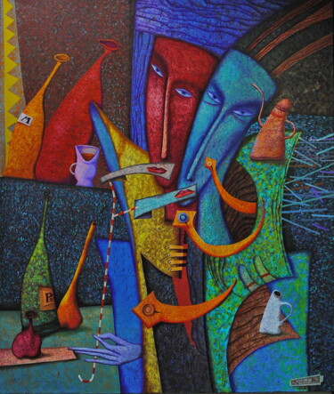 Painting titled "Carnival" by Andrej Losovoj, Original Artwork, Oil Mounted on Wood Stretcher frame