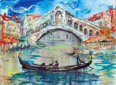 Pintura intitulada "Rialto Bridge with…" por Andrejs Bovtovičs, Obras de arte originais, Acrílico