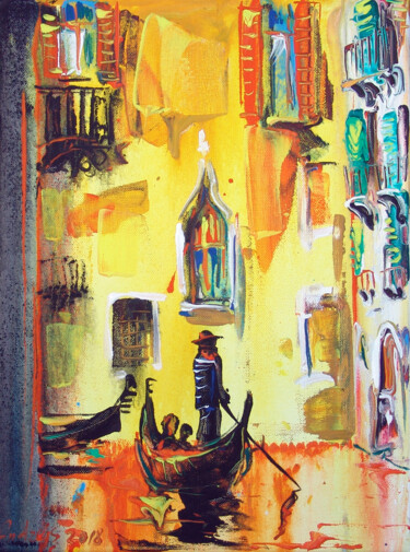 Painting titled "Yellow Venice" by Andrejs Bovtovičs, Original Artwork, Acrylic