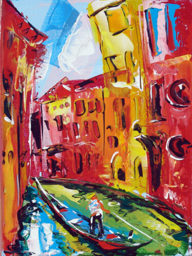 「Venice. Red an Yell…」というタイトルの絵画 Andrejs Bovtovičsによって, オリジナルのアートワーク, アクリル