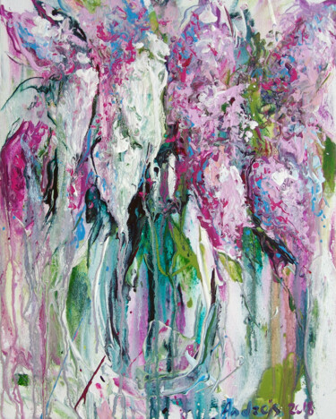 Painting titled "Lilacs in a glass v…" by Andrejs Bovtovičs, Original Artwork, Acrylic