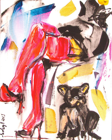 Painting titled "French bulldog and…" by Andrejs Bovtovičs, Original Artwork, Acrylic