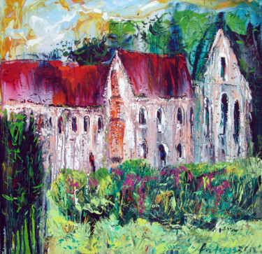 Painting titled "Abbaye Notre-Dame d…" by Andrejs Bovtovičs, Original Artwork, Acrylic