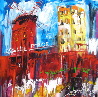 Peinture intitulée "Moulin Rouge" par Andrejs Bovtovičs, Œuvre d'art originale, Acrylique Monté sur Châssis en bois