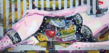 Painting titled "A glass of wine" by Andrejs Bovtovičs, Original Artwork, Acrylic Mounted on Wood Stretcher frame