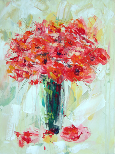 Картина под названием "Poppies" - Andrejs Bovtovičs, Подлинное произведение искусства, Акрил Установлен на Деревянная рама д…