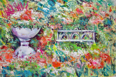 Картина под названием "Garden with the sec…" - Andrejs Bovtovičs, Подлинное произведение искусства, Акрил Установлен на Дере…