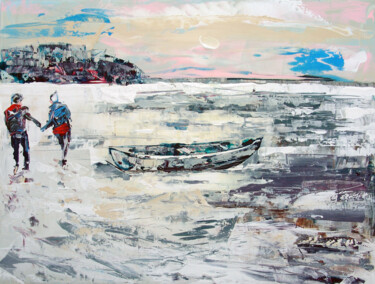 Painting titled "Walk by the winter…" by Andrejs Bovtovičs, Original Artwork, Acrylic Mounted on Wood Stretcher frame