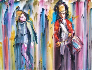 Картина под названием "Girl and  Drummer B…" - Andrejs Bovtovičs, Подлинное произведение искусства, Акрил Установлен на Дере…