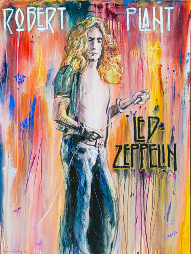 Schilderij getiteld "Robert Plant Led Ze…" door Andrejs Bovtovičs, Origineel Kunstwerk, Acryl Gemonteerd op Frame voor houte…