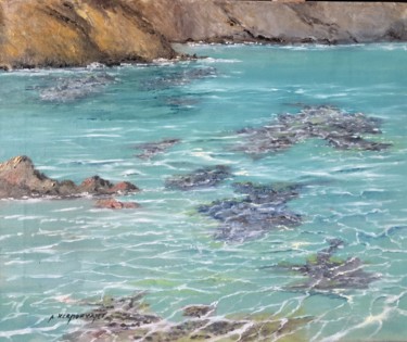 Peinture intitulée "Rochers à marée bas…" par André Kermorvant, Œuvre d'art originale, Huile