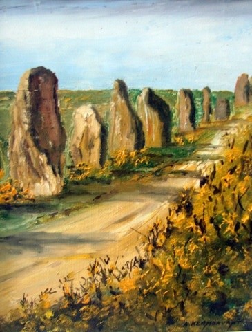 Painting titled "menhirs de carnac" by André Kermorvant, Original Artwork, Oil