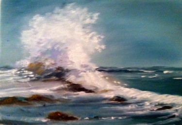 Pintura intitulada "vague sur la côte.j…" por André Kermorvant, Obras de arte originais