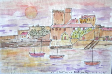 Peinture intitulée "Socoa, le Port" par André Lannes, Œuvre d'art originale