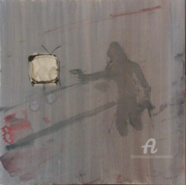 Malerei mit dem Titel "Braquage TV" von André Le Corre, Original-Kunstwerk, Öl